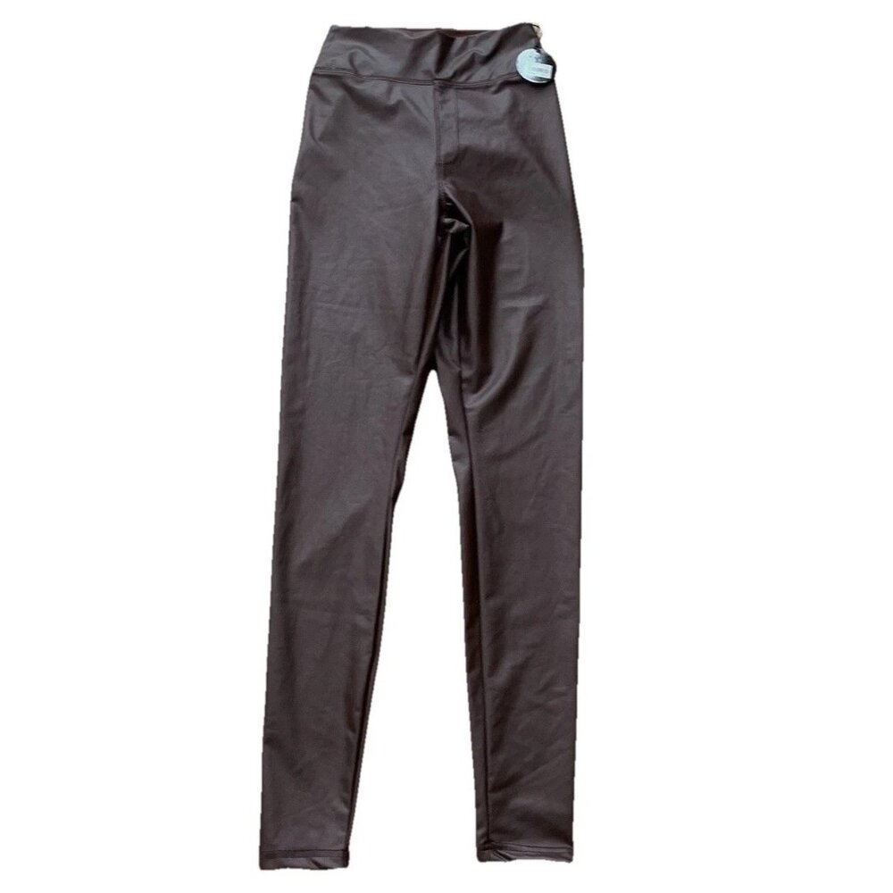 Offline By Aerie Real Luxe Faux Leather Leggings Brown Small Skinny NWT